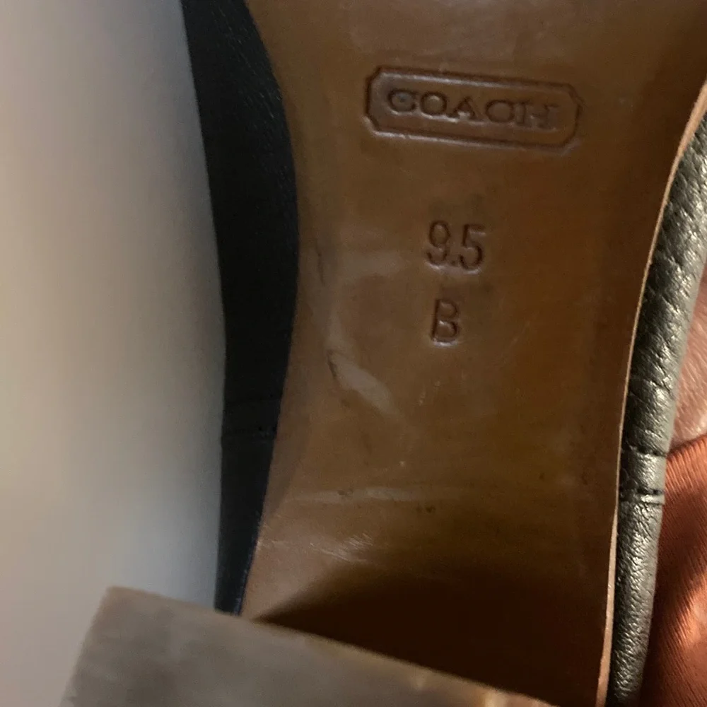 Coach Black Leather Mid-Calf Almond Toe 3” Chunky Heeled Boots Size 9.5